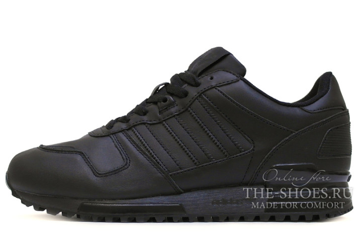 Кроссовки Adidas ZX 700 Black Leather S80528 черные, кожаные
