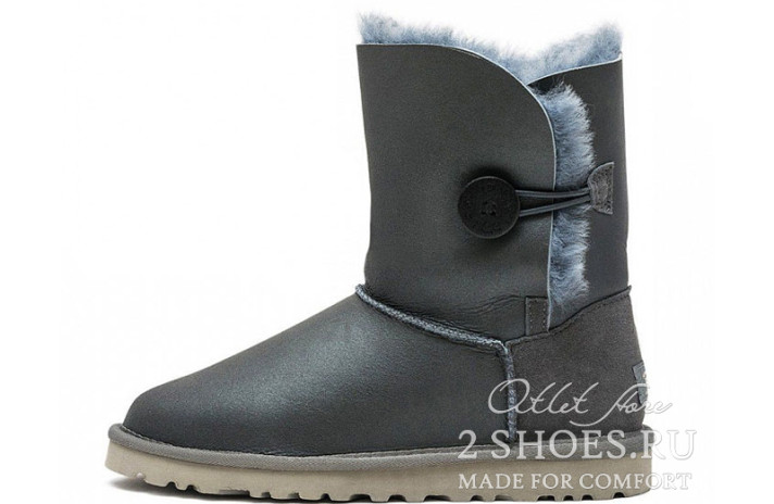 Ugg Australia Bailey Button Short Metallic Gray  серые, кожаные